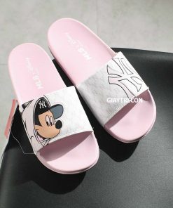 Dép MLB Mickey NY Hồng Monogram Like Auth 99%