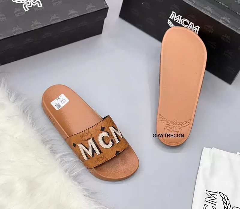 Dép MCM Slide Nâu Logo (Hàng F1)