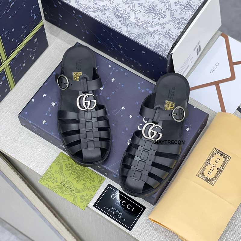 Dép Rọ Gucci Double G Mule Màu Đen