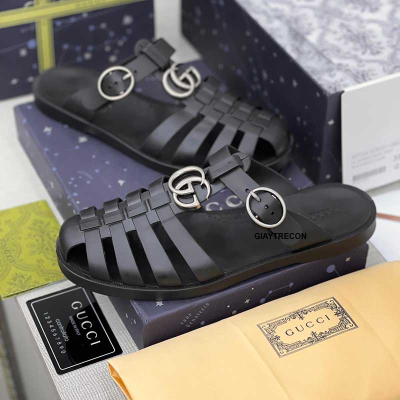 Dép Rọ Gucci Double G Mule Màu Đen