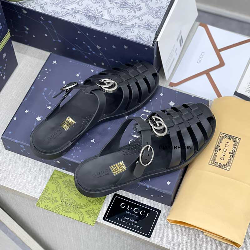 Dép Rọ Gucci Double G Mule Màu Đen