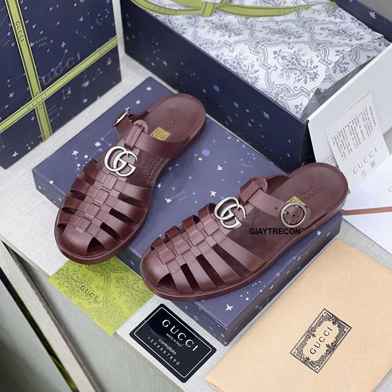 Dép Rọ Gucci Double G Mule Màu Đỏ Nâu