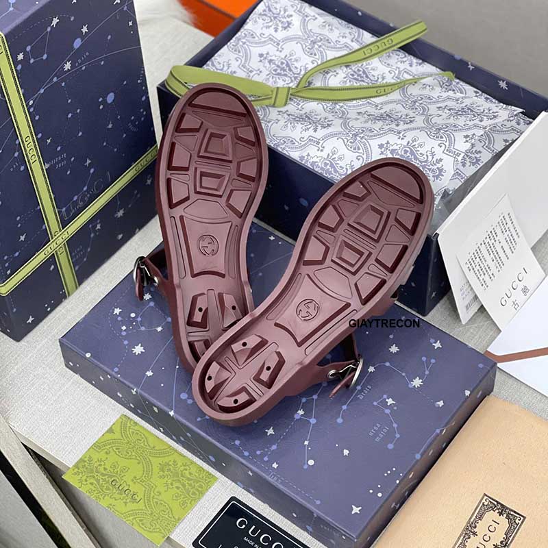 Dép Rọ Gucci Double G Mule Màu Đỏ Nâu