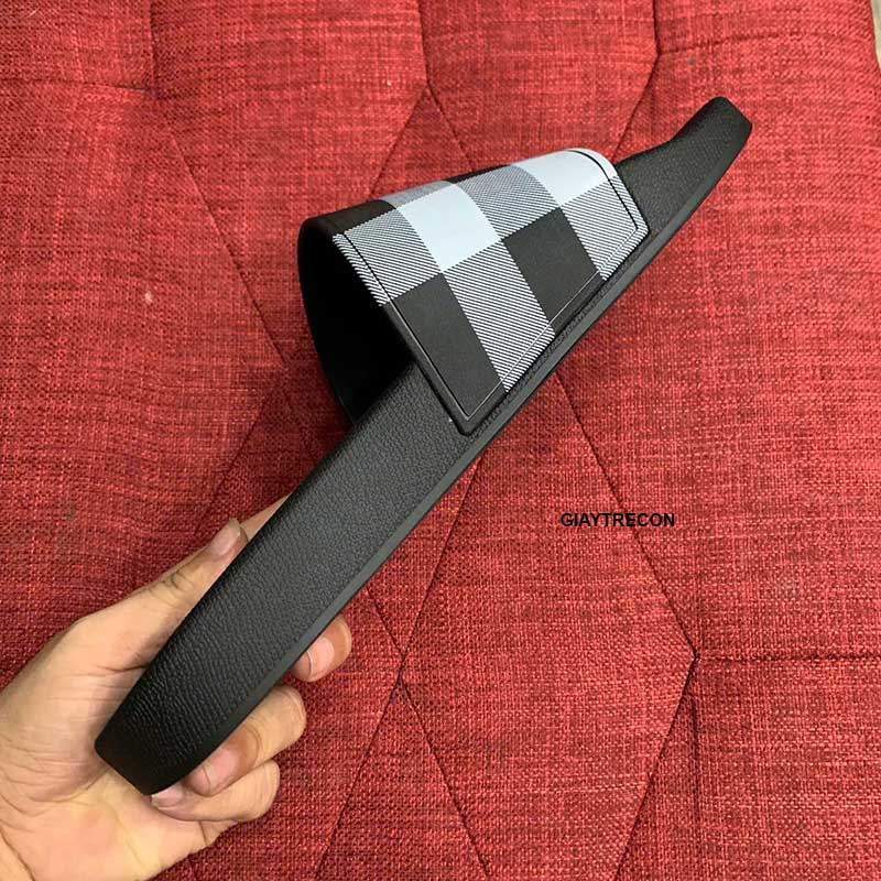 Dép Burberry Check Print Slides Màu Xám