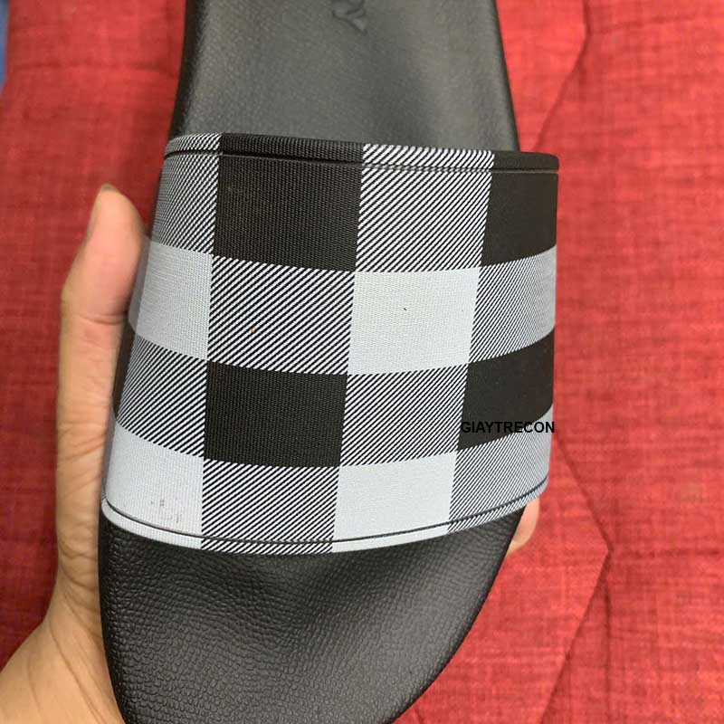 Dép Burberry Check Print Slides Màu Xám