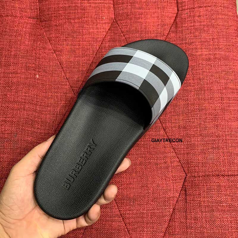 Dép Burberry Check Print Slides Màu Xám