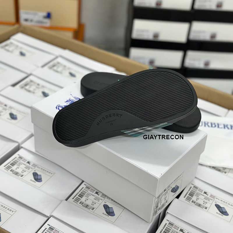 Dép Burberry Check Print Slides Xanh Lá Đậm