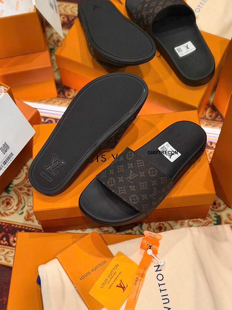 Dép LV Waterfront Monogram Denim Canvas Nâu