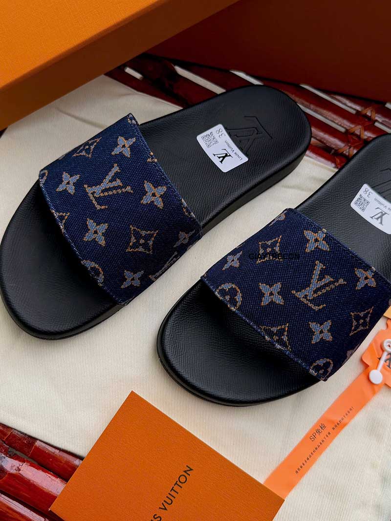 Dép LV Waterfront Monogram Denim Canvas Xanh Cam