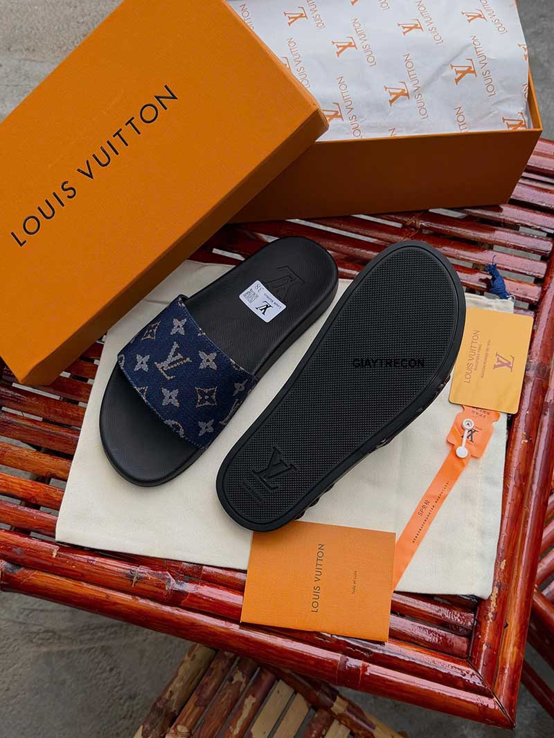 Dép LV Waterfront Monogram Denim Canvas Xanh Cam