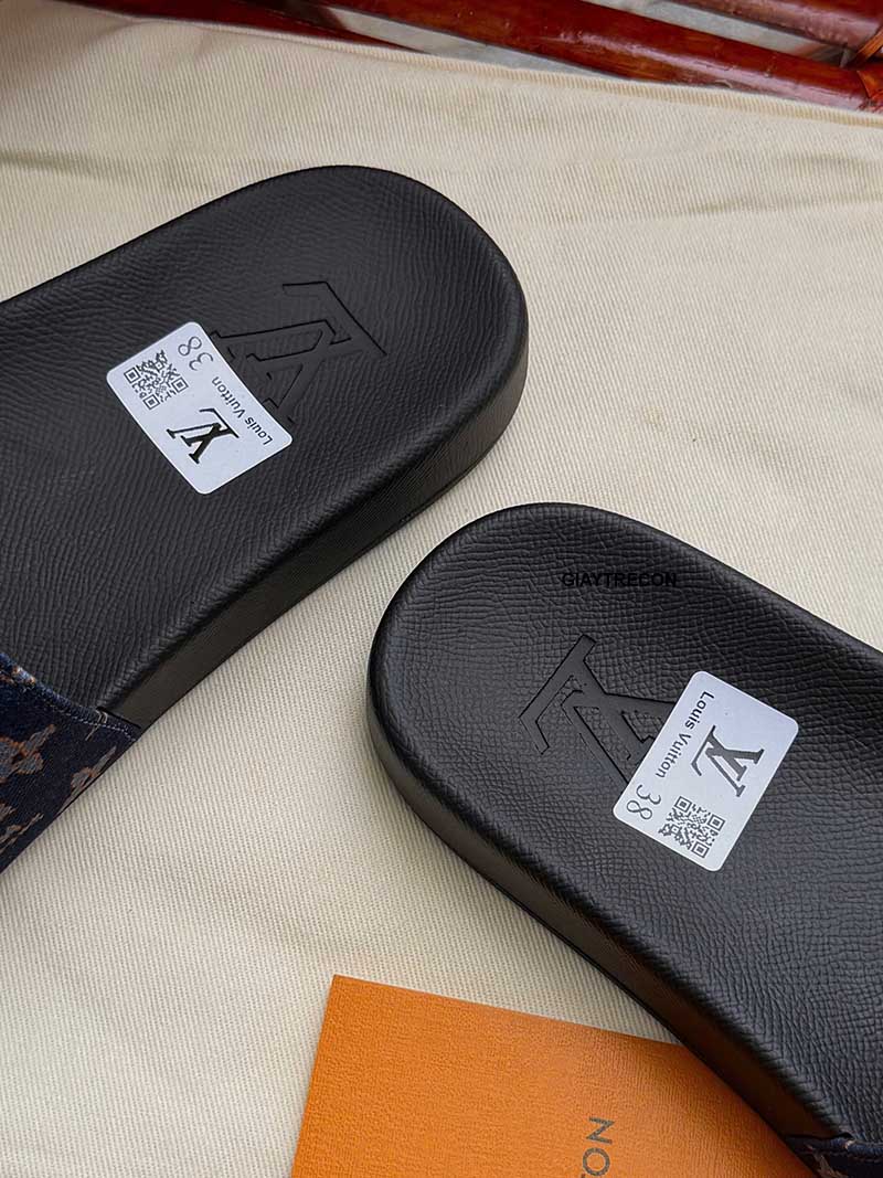 Dép LV Waterfront Monogram Denim Canvas Xanh Cam